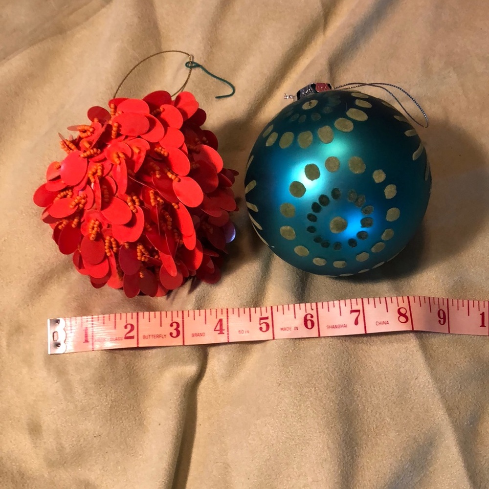 ONSCo Glass Ornaments by Old Navy/ large/ orange beads&sequins and teal & olive